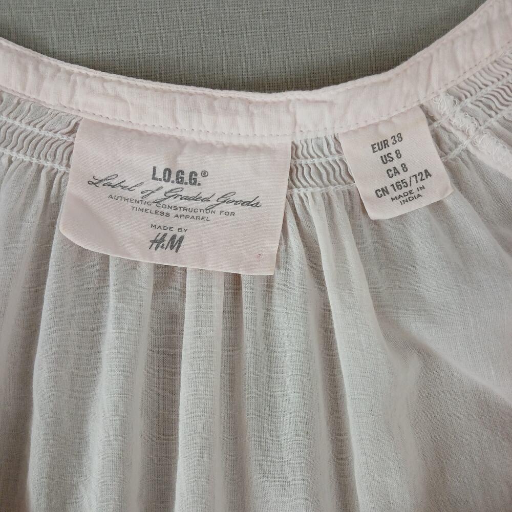 L.O.G.G. by H&M Sheer Pink Gauze Henley Blouse 8 pink lightweight cottage - Picture 10 of 16